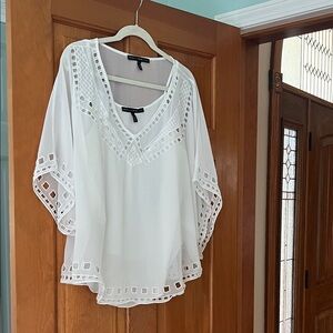 White House Black Market White Blouse with Cutout Details